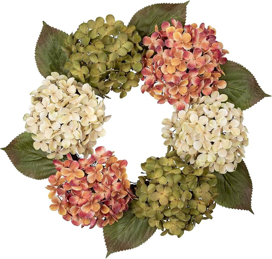 Briful Hydrangea Spring Wreaths for Frong Door, 20'' Mixed Green Orange Beige Artificial Hydrange... | Amazon (US)