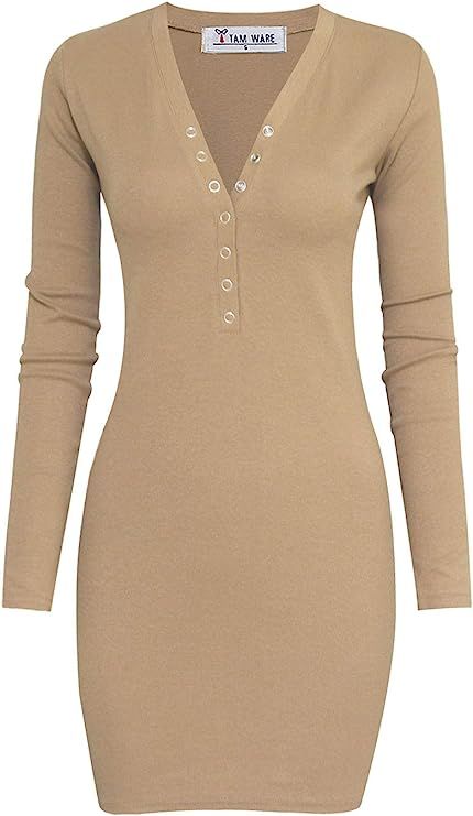 TAM WARE Women's Casual Slim Fit V Neck Snap Button Bodycon Mini Dress by Tom's Ware | Amazon (US)