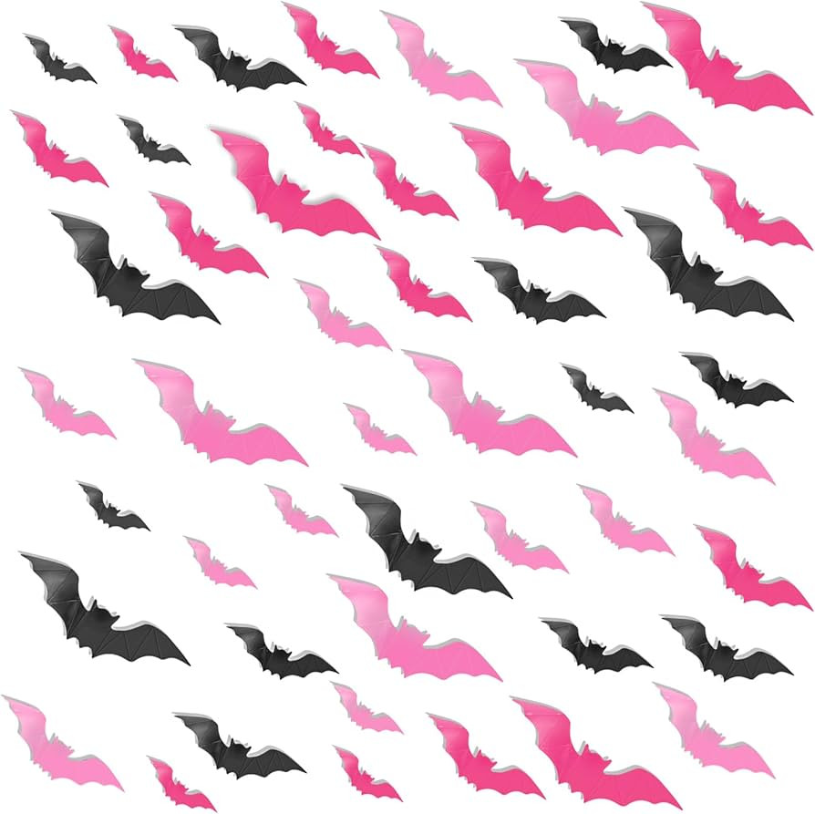 48Pcs Pink Halloween Bats Wall Decor, 3D Bats Halloween Decoration PVC Bats Wall Bat Stickers for... | Amazon (US)