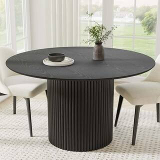 Dovelina 52 in. Black Oak Wood Column Pedestal Round Kitchen Table Dining Table Seats 4 HD-240903... | The Home Depot