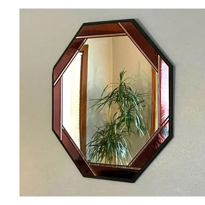 Signed Marcia Moore Stained Glass Mirror Octagonal Burgundy Art Deco Revival - Etsy | Etsy (Global)