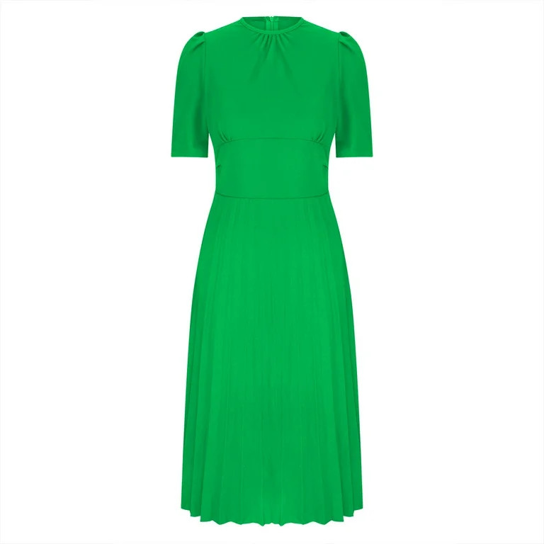 Aobny Plus Size Ladies Summer Dresses Green Tummy Control A-Line High Neck Short Sleeve Pleated D... | Walmart (US)