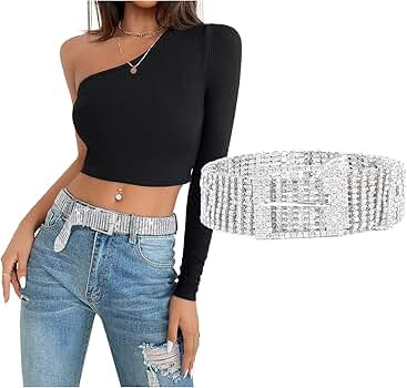 XZQTIVE Women Crystal Belt Rhinestone Shiny Diamond Bling Glitter Chain Waist Belt for Jeans Dres... | Amazon (US)