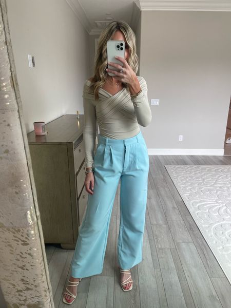 Abercrombie trousers. Come in a ton of colors. So cute dressed up it down. This bodysuit is incredibly soft! Also comes in black. Spring outfits. 

#LTKunder100 #LTKFind #LTKstyletip