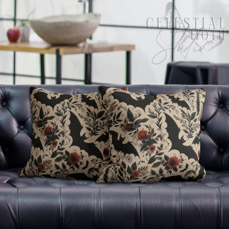 Vintage Floral Boho Spooky Bat Pillowcase: Gothic Farmhouse Halloween Throw Pillow - Etsy | Etsy (US)