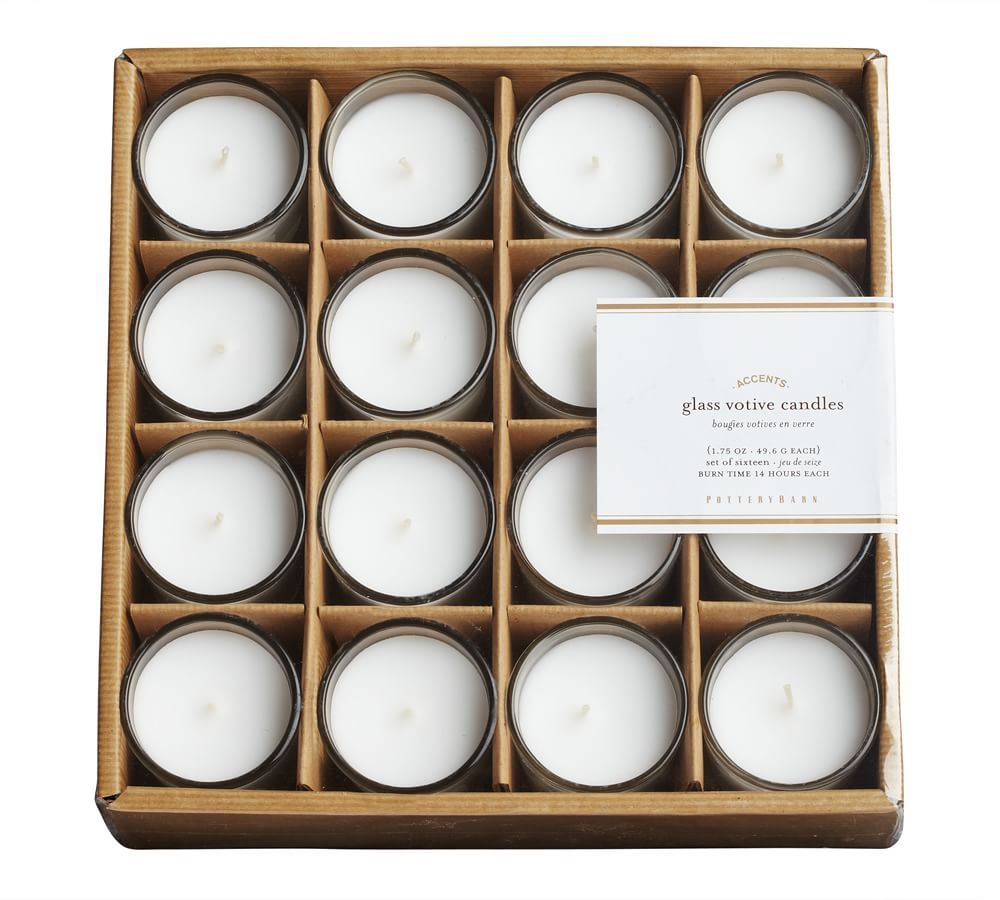 Unscented Filled Glass Votive Candles, Set of 16 | Pottery Barn (US)