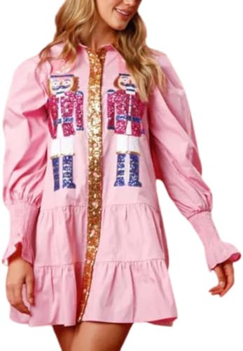 Womens Sequin Christmas Costume Nutcracker Shirt Dress Sparkle Holiday Santa Cocktail Sweatshirt ... | Amazon (US)