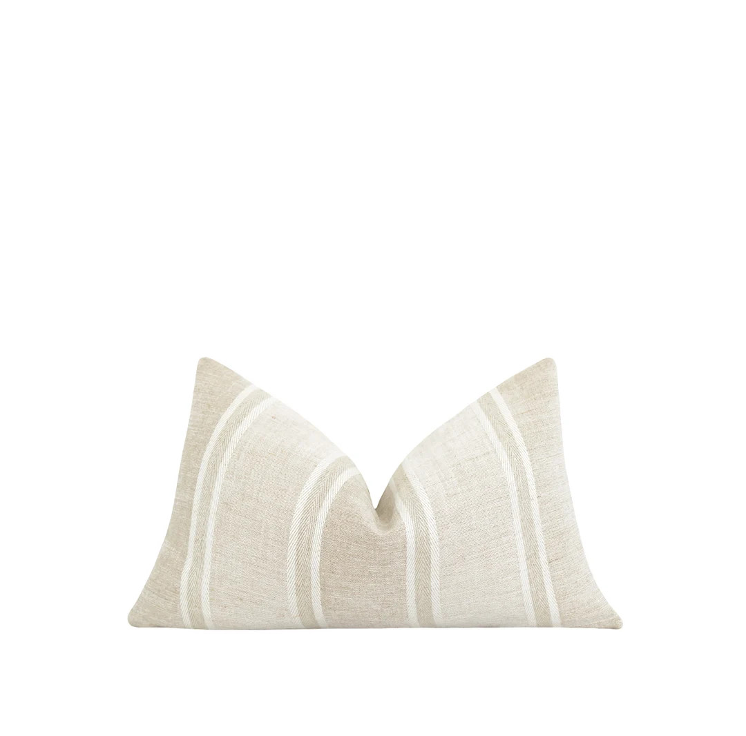 Beige and Flax Stripe Pillow Cover, 12x18 12x20 Beige Ivory Flax Woven Stripe Pillow, Double Side... | Etsy (US)