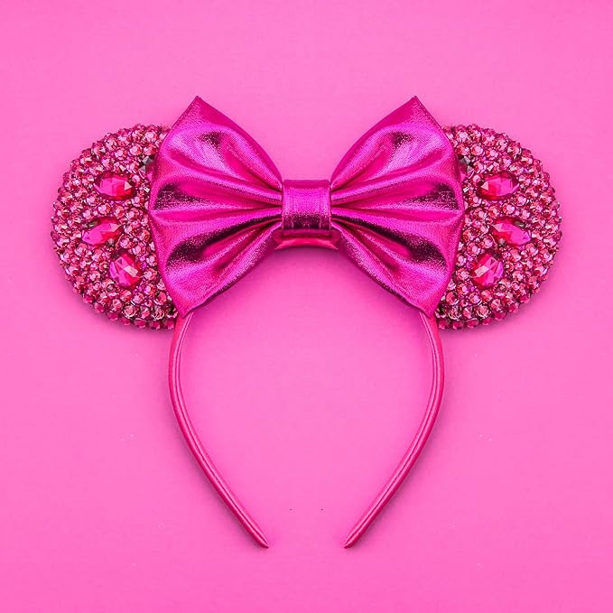 Hot Pink Sparkle Mickey Ears, Hot Pink Mouse Ears, Hot Pink Rhinestones Mouse Ears | Amazon (US)