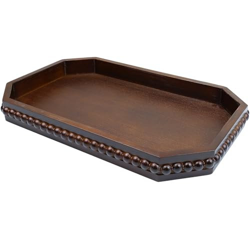Hrastany Retro Brown Wood Serving Tray with Beads, Farmhouse Decorative Tray for Table Centerpiece, Christmas Wedding Halloween Home Decor | Amazon (US)