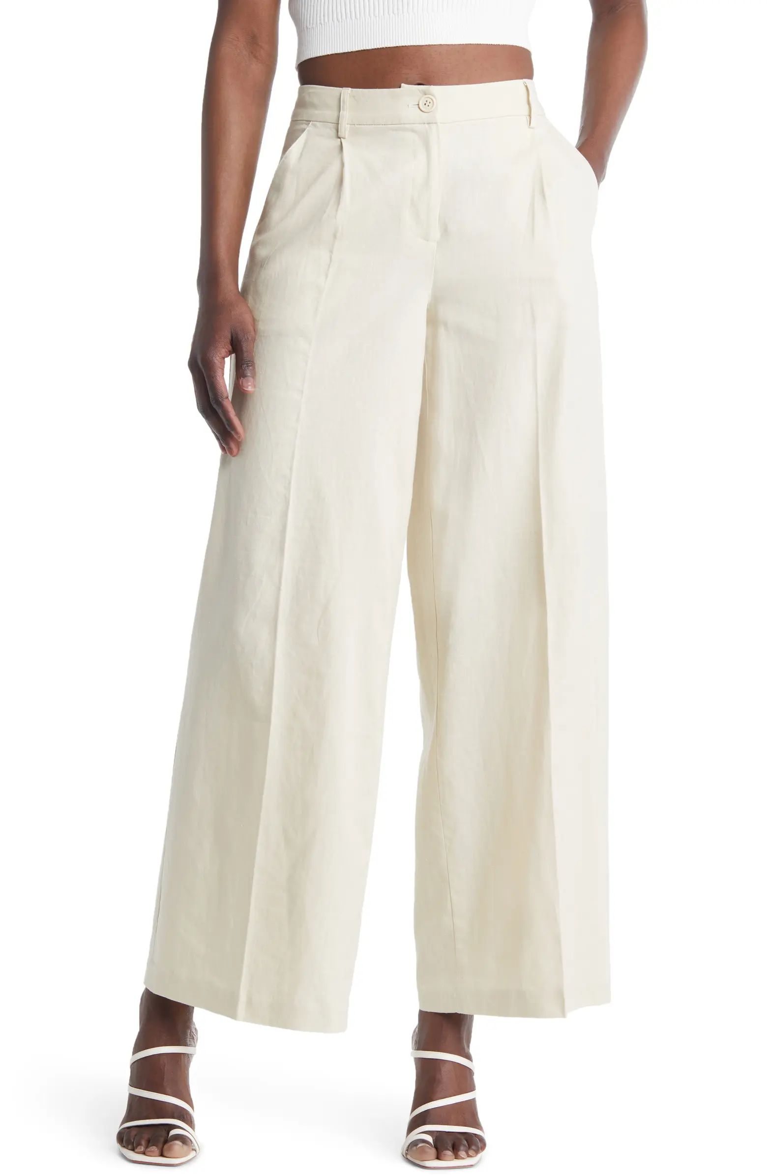 Wide Leg Linen Blend Trousers | Nordstrom