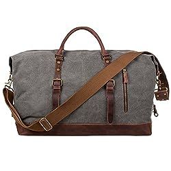 S-ZONE Duffle Bag for Travel 60L Canvas Duffel Bag Carry on Genuine Leather Overnight Weekender B... | Amazon (US)