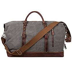 S-ZONE Duffle Bag for Travel 60L Canvas Duffel Bag Carry on Genuine Leather Overnight Weekender B... | Amazon (US)
