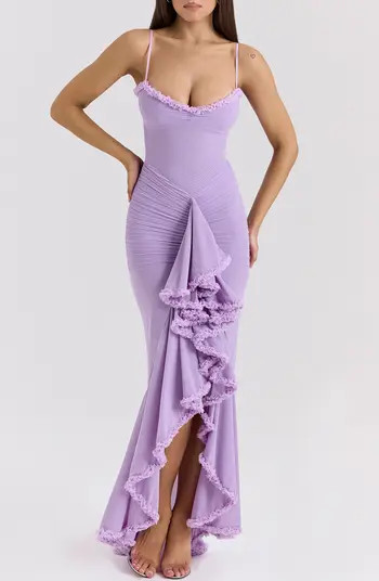 HOUSE OF CB Gabbi Ruffle Mesh High-Low Cocktail Dress | Nordstrom | Nordstrom