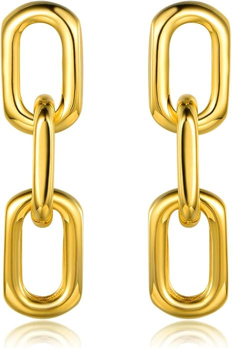 Barzel 18K Gold Plated Symmetrical Chain Link Dangling Earrings | Amazon (US)