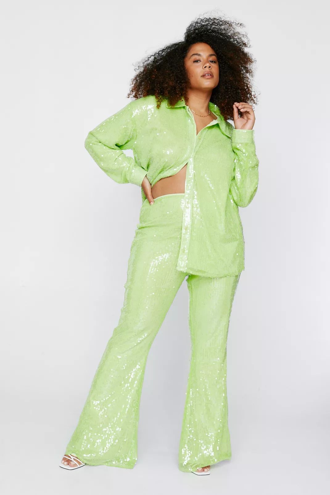 Plus Size Sequin Kick Flared Pants | Nasty Gal (US)