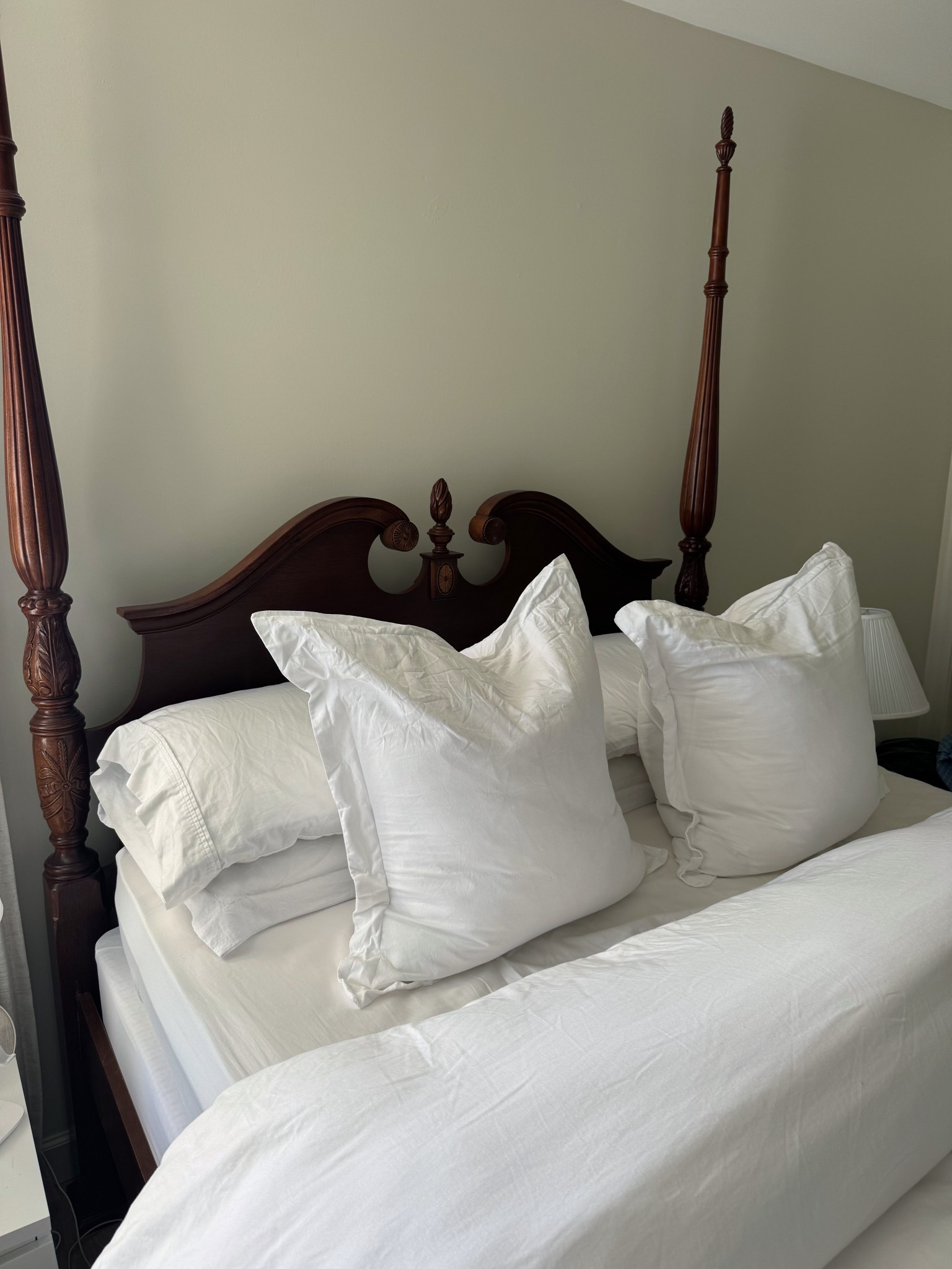 All white 100% cotton bedding☁️🤍  I have a queen bed but have the kind duvet double stuffed with two king duvet inserts! 

The euro pillows are 26x26 pillows with 24 x 24 covers

#LTKHome