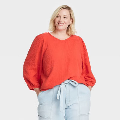 Women's Balloon 3/4 Sleeve Gauze Blouse - Universal Thread™ | Target