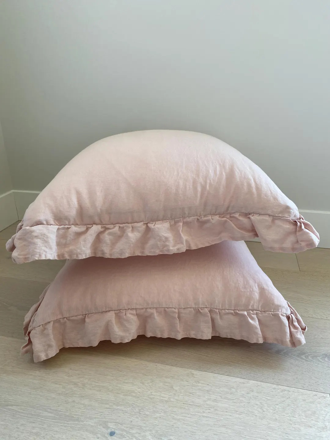 Ruffled Linen Euro Shams 26x26,Shabby Chic Pillow Covers w/h Ruffles in White,Grey, Oatmeal,Terra... | Etsy (US)