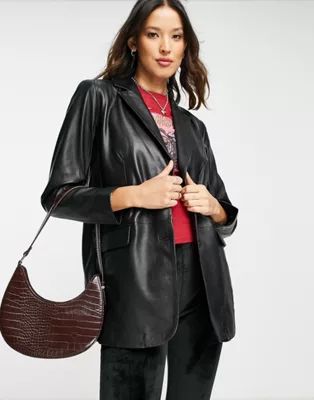 Object real leather blazer in black | ASOS | ASOS (Global)