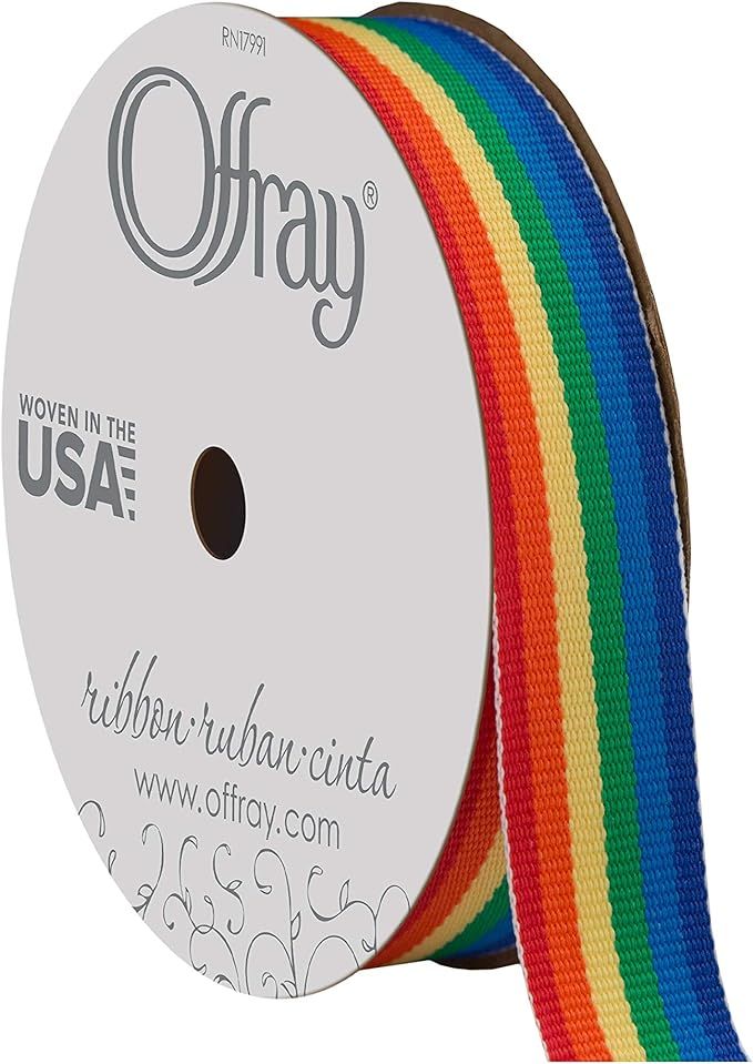 Amazon.com: Offray 435991 5/8" Wide Grosgrain Ribbon, Rainbow Stripe, 3 Yards | Amazon (US)