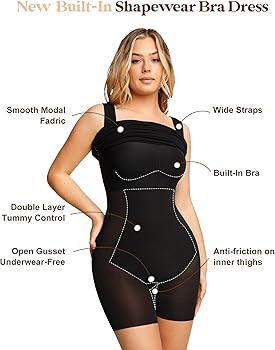 Popilush Shaper Dress Mini Slit Built in Shapewear Bra 8 in 1 Sleeveless Square Neck Bodycon Summ... | Amazon (US)