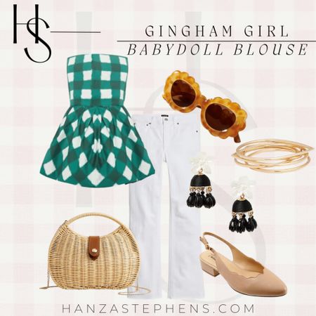 Something about this green and white strapless peplum top has me crushing! I love the babydoll cut (looks so cute with white denim, don’t you agree?). Perfect outfit for a spring date night 
Gingham outfits for spring 

#LTKstyletip #LTKshoecrush