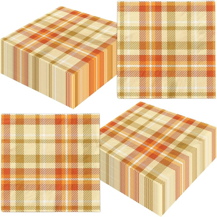 Fall Orange Plaid Napkins, 40pcs Fall Plaid Paper Napkins Disposable Thanksgiving Napkins for Aut... | Amazon (US)