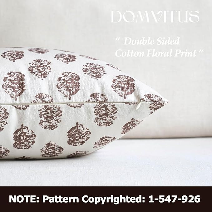 DOMVITUS Set of 2 Floral Pillow Covers 18x18, Block Print Pillow Covers Vintage Neutral Decorativ... | Amazon (US)