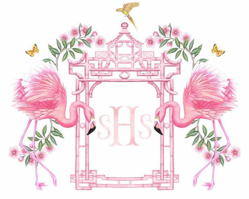 Personalized Family Crest // Grand Millennial // Floral // Nursery // Flamingo // Watercolor // P... | Etsy (US)