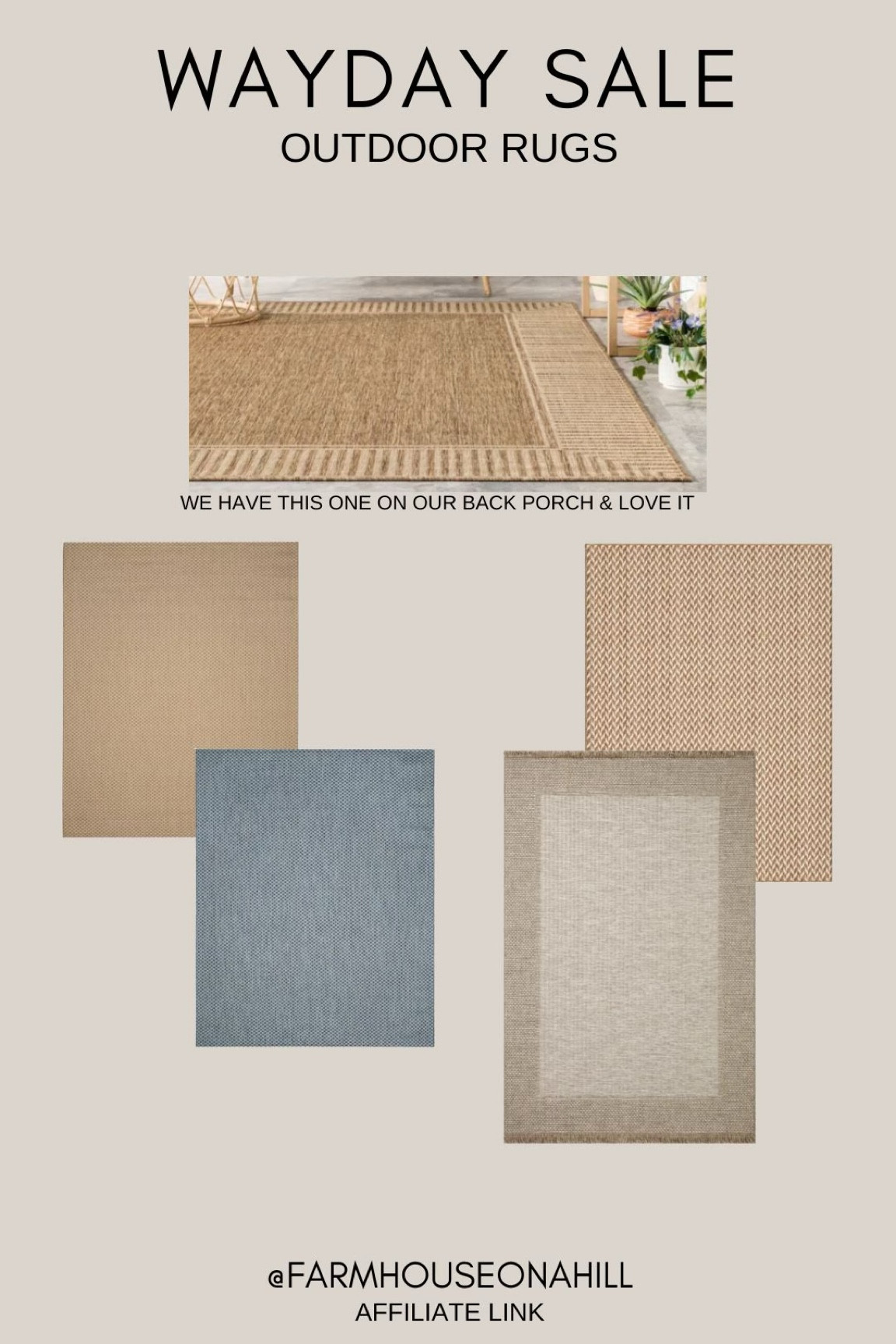 WAYDAY outdoor rugs - easily washable and water resistant! 

WAYDAY 

#LTKSeasonal #LTKhome #LTKsalealert