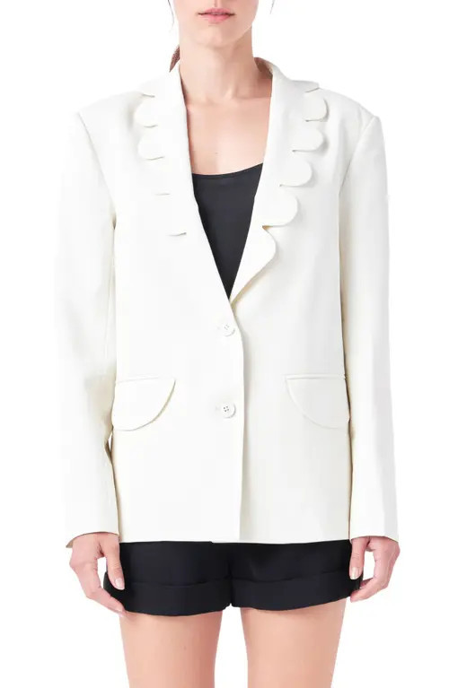 English Factory Scallop Collar Blazer in Cream at Nordstrom, Size Medium | Nordstrom