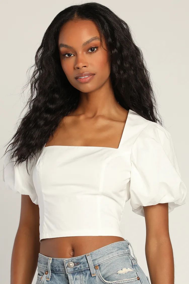 Romantic Reasons White Cropped Puff Sleeve Top | Lulus (US)