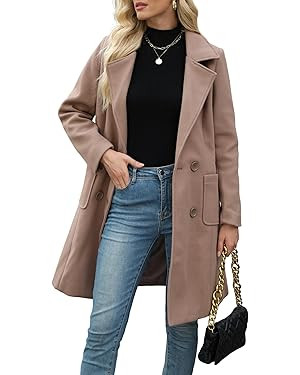Bankeng Women Winter Wool Blend Camel Mid-Long Coat Notch Double-Breasted Lapel Jacket Outwear | Amazon (US)