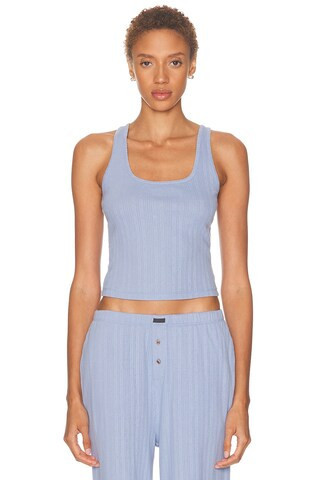 LUNYA Pointelle Scoop Neck Tank Top in Baby Blue | FWRD 