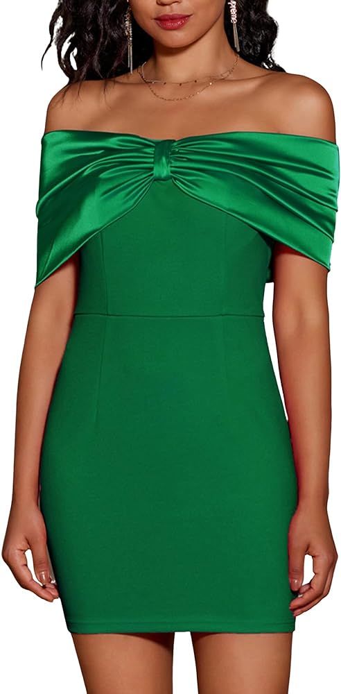 Kate Kasin Women's Off Shoulder Bodycon Mini Dress Strapless Satin Bow 2023 Sexy Club Party Cockt... | Amazon (US)