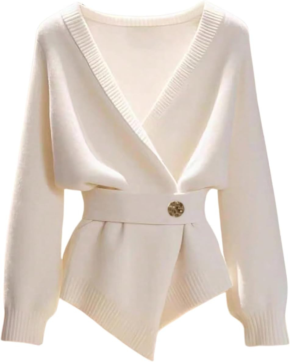 Verdusa Women's Old Money Wrap Sweater Cinched Waist Belted Cardigan | Amazon (US)