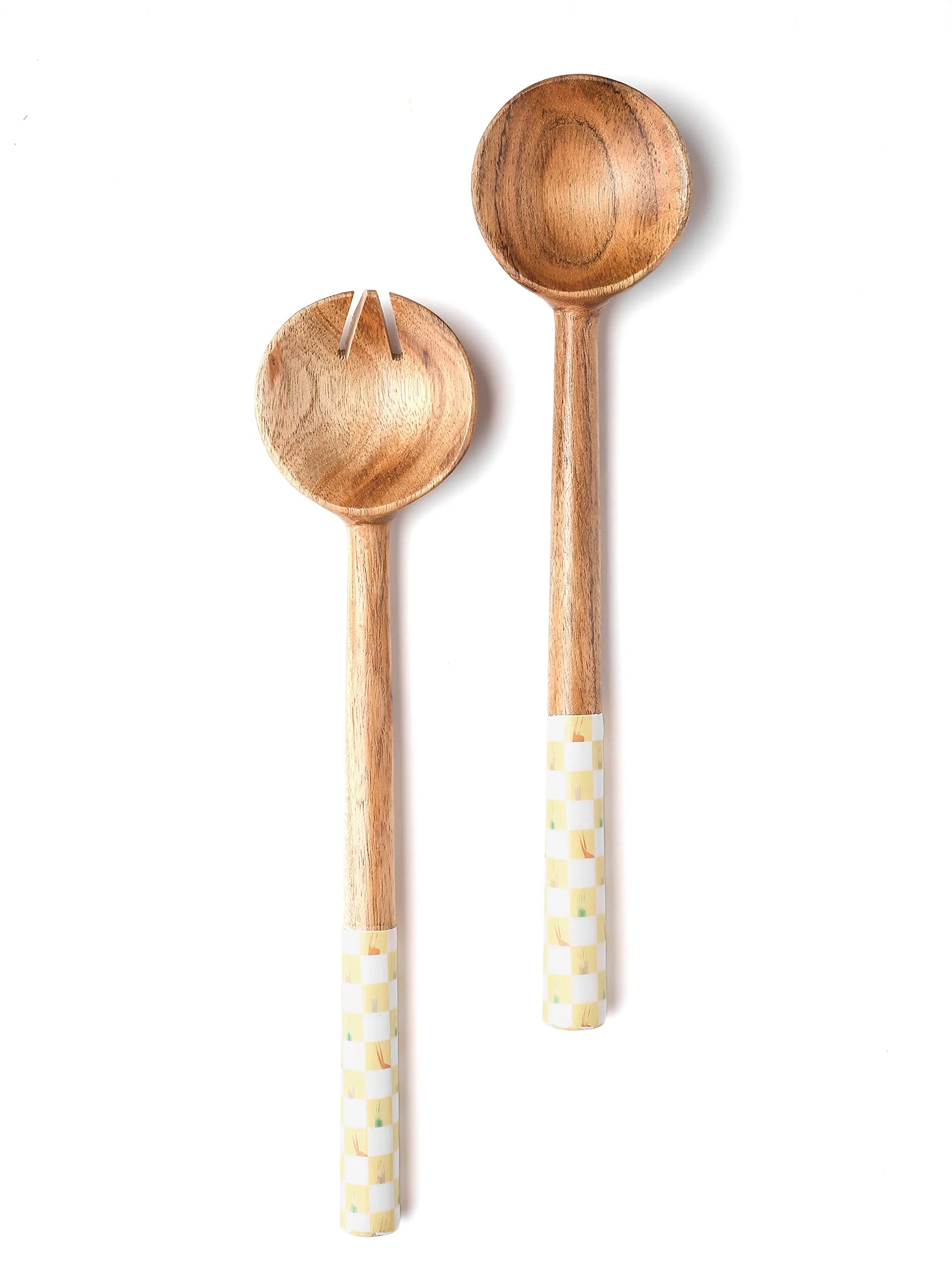 Yo Treasure Tiramisu Yellow & Ivory Meena Wooden Salad Server Set, Pack of 2 - Walmart.com | Walmart (US)