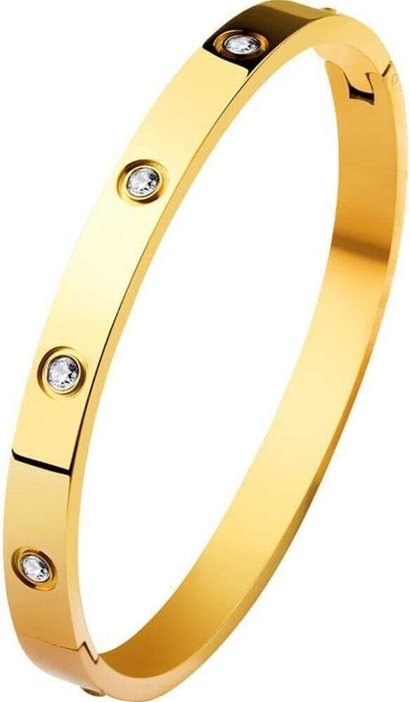 Dancegirl 18 K Gold Plated Love Bangle Bracelet Stone Stainless Steel Bangle for Love | Amazon (US)