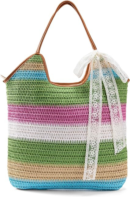 Straw Beach Tote Bag for Women - 2026 Large Handwoven Summer Vacation Purse Zipper for Travel Sho... | Amazon (US)