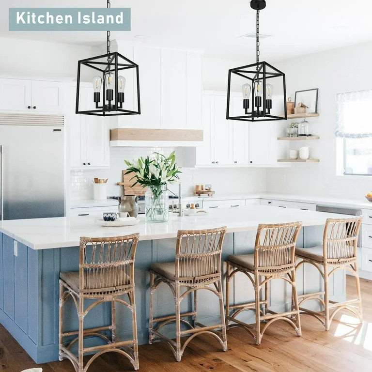 3-Light Industrial Metal Farmhouse Chandelier, Black Square Pendant Light Hanging Light Fixture f... | Walmart (US)