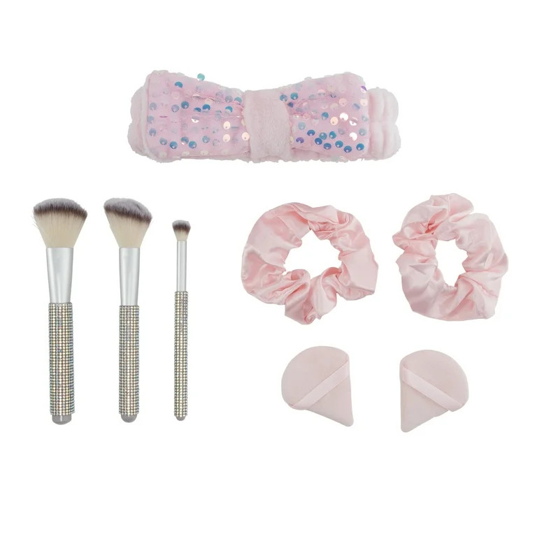 Cosmetic Brush Gift Set with Cosmetic Bag, 3 Makeup Brushes, 2 Makeup Puffs, 2 Hair Scrunchies an... | Walmart (US)