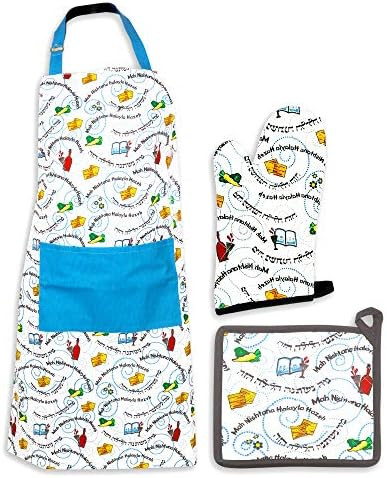 The Kosher Cook Passover Kitchen Linen Set - Mah Nishtana Four Questions - 100% Cotton - Apron - Pot | Amazon (US)