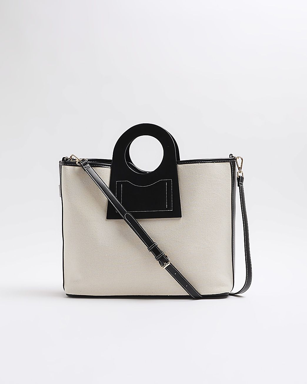 Black canvas circle handle tote bag | River Island (UK & IE)