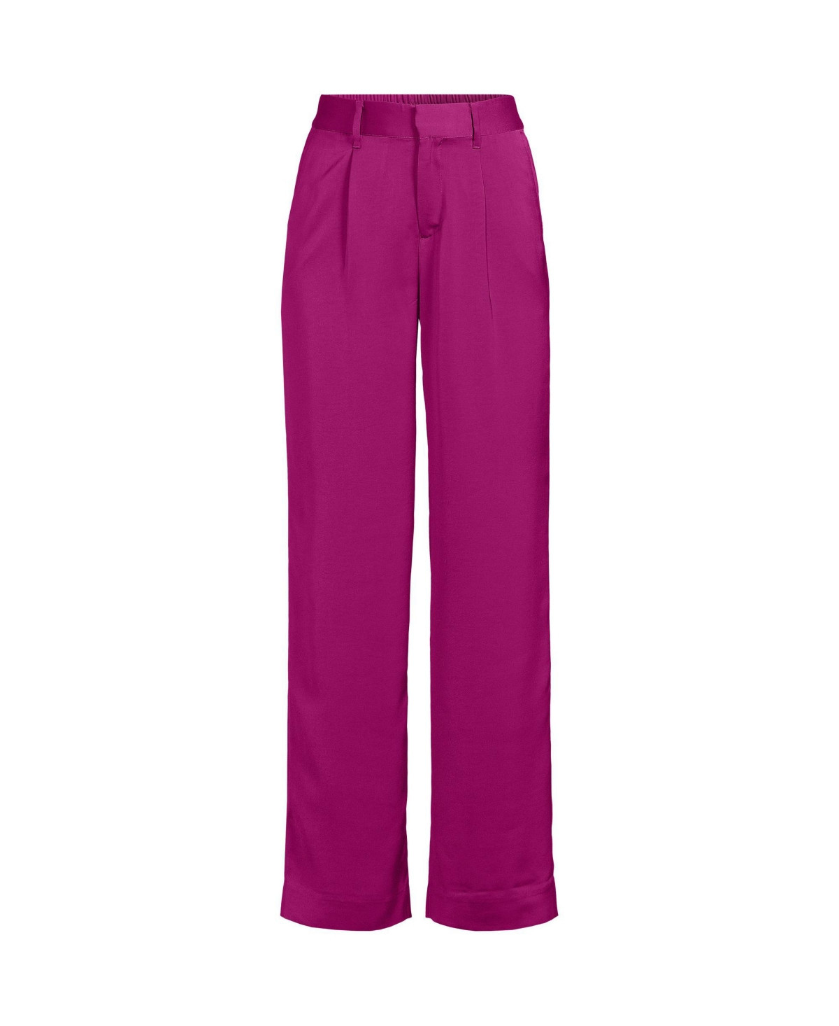 Lands' End Women's Satin Elastic Back Wide Leg Pants - Vivid berry pink | Macy's