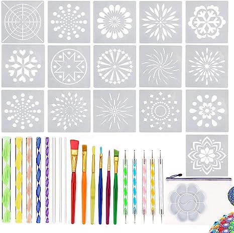 36 PCS Mandala Dotting Tools Stencil Set with Zipper Storage Bag, for Painting Rocks Drawing, Kid... | Amazon (US)