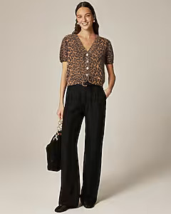 Brushed cashmere short-sleeve cardigan in leopard print | J. Crew US