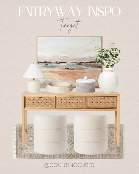 Welcome your guests with a wood console table, wall decor, lamp, carpet, ottoman, and more!
#entrywayinspo #furniturefinds #targetfinds #homestyling

#LTKSeasonal #LTKstyletip #LTKhome