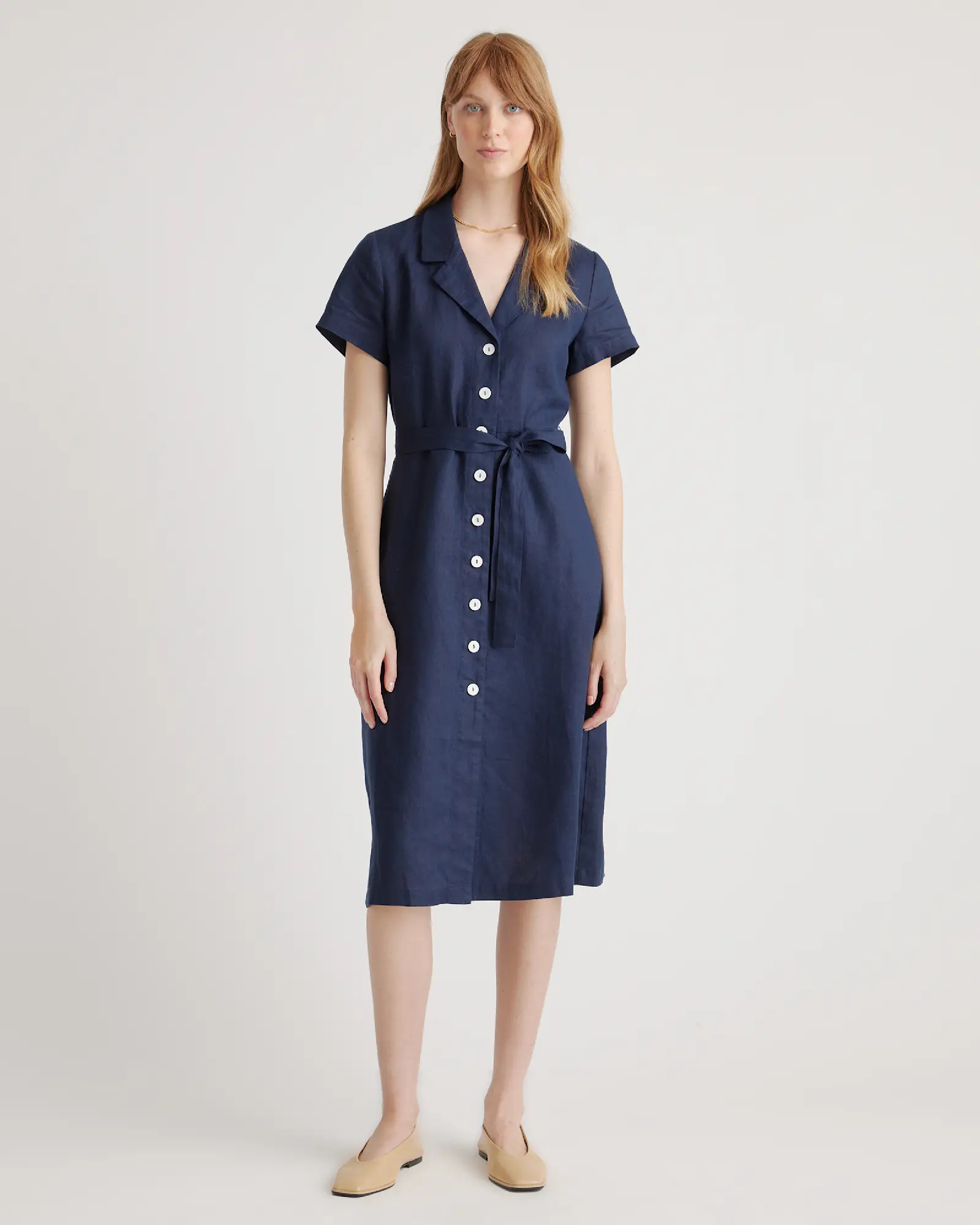 100% European Linen Button Front Dress | Quince