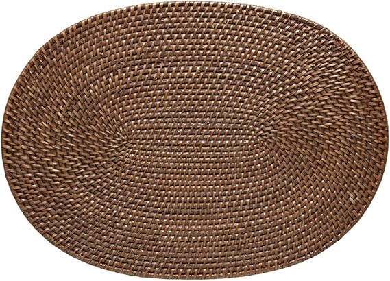 Kouboo Laguna Handwoven Oval Rattan Placemat, 17.5 x 12.5 inches, Set 2, Honey Brown | Amazon (US)